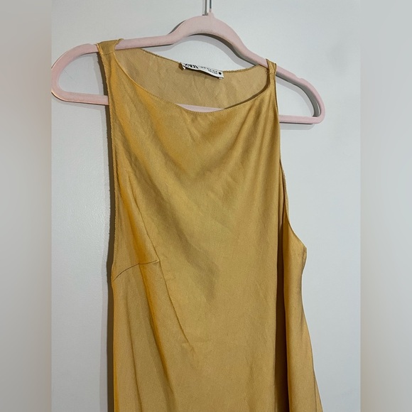 Zara Mustard Yellow Asymmetrical Sleeveless Dress - Picture 3 of 6